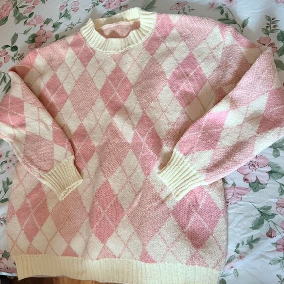 Sweaters - Pink Argyle Sweater